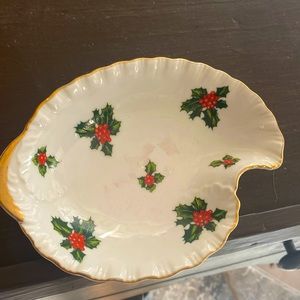 Rare lefton vintage Christmas trinket Holly dish